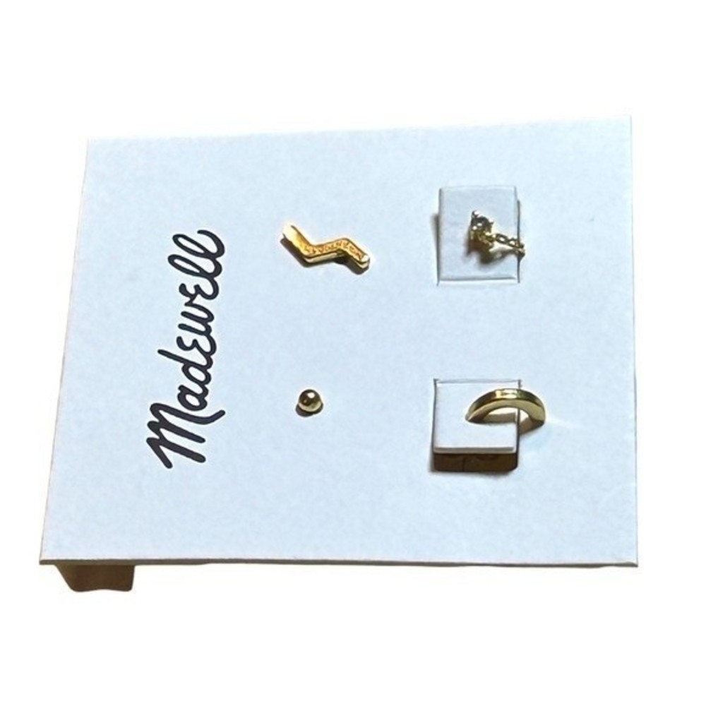 Madewell Zigzag Set of Unique 4 Gold-Plated Brass Cubic Zirconia Earrings NWT - Picture 6 of 10